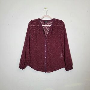 Banana Republic Leopard Velvet Burnout Top XS Red Sheer Office Sexy Holiday